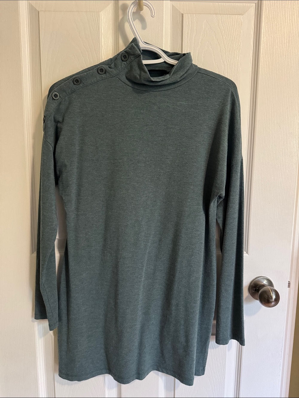 Long Sleeve Button-Shoulder Tunic Top - blue melange (Made in Canada)